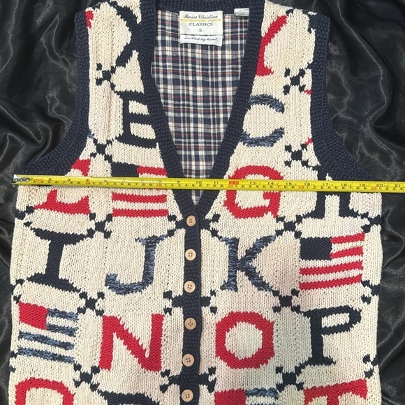 Vintage Marisa Christina Hand Knit Alphabet American Flag Sweater TeacherVest  S - Picture 8 of 10